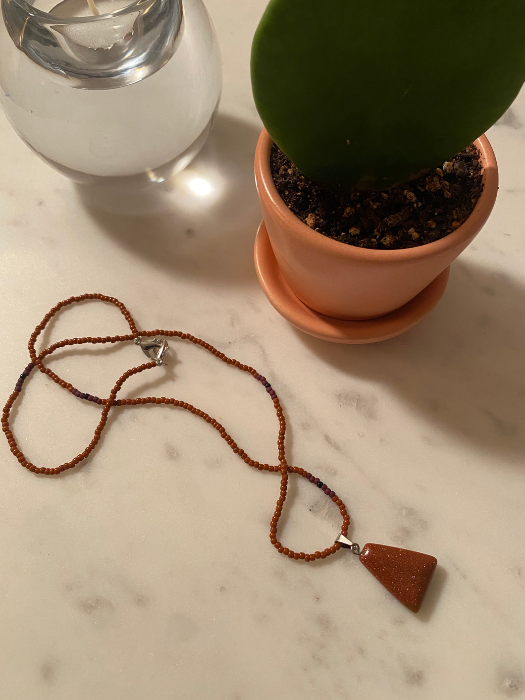 Necklace Brown w/ Goldstone Pendant